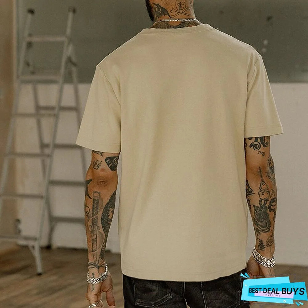 Men's 100% Cotton Acid Wash Shirt Oversized Shirt Plain Crew Neck Daily Wear Vacation Short Sleeve Clothing Apparel Fashion Sport Casual