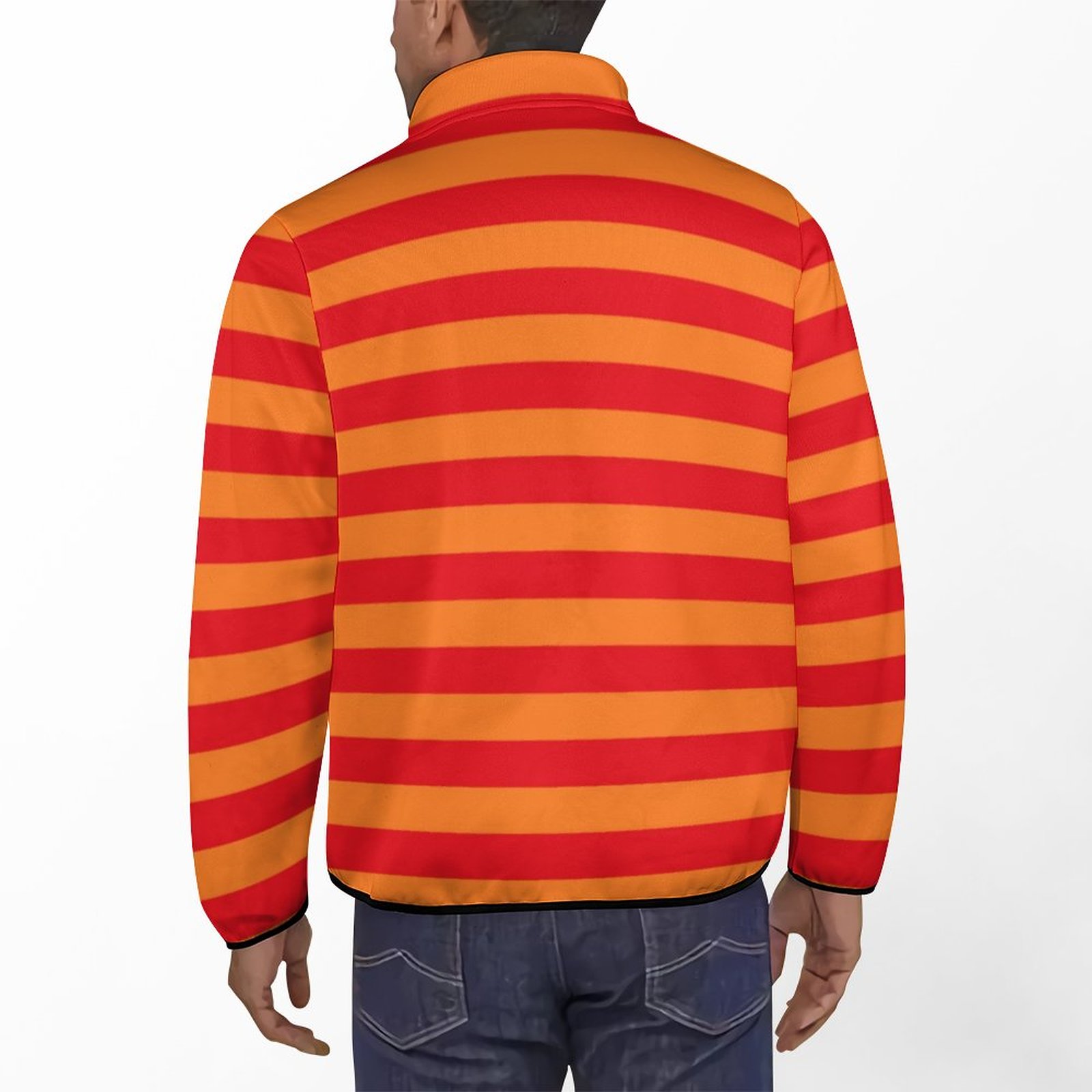 S-6XL Red And Orange Stripes Pullover Active Mens Street Style Print Half Button Up Mock Neck Sweatshirt