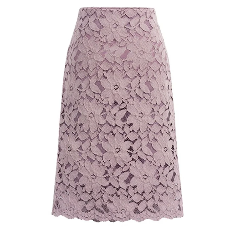 Lace Midi Skirt Women Fashion 2023 Spring Winter Korean Cute Elegant Office A-line Skirt Female Lady Pencil Skirt High Waist