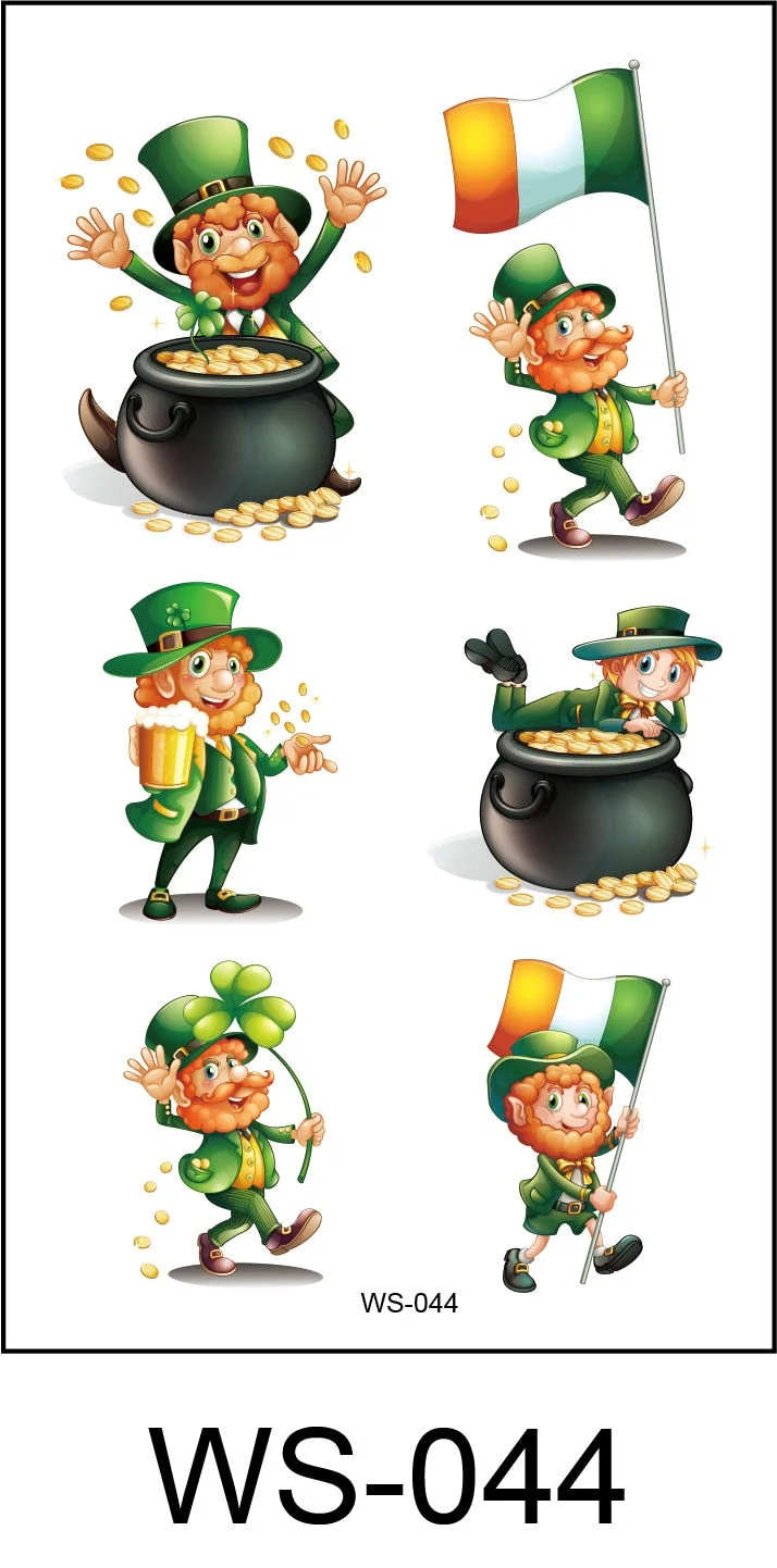 New cross-border waterproof sweat green hat clover face sticker European and American fashion temporary tattoo sticker