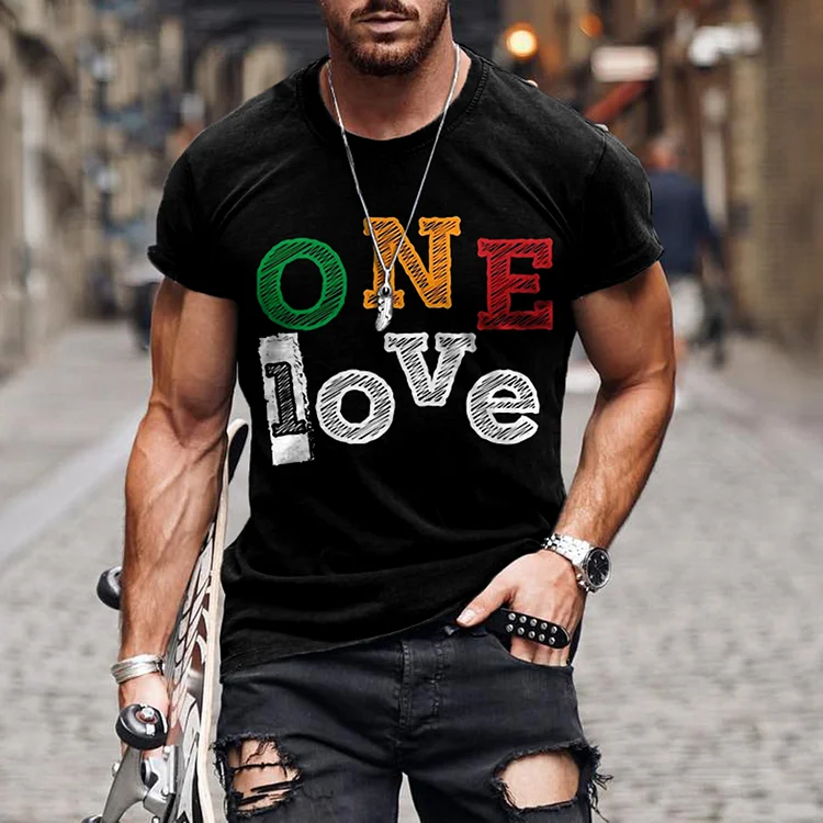 Wearshes ONE LOVE Letter Casual Short Sleeved T-Shirt