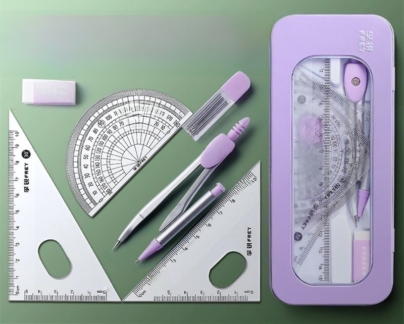 Simple Pupil School Supplies Compass Ruler 7 Pieces Per Set