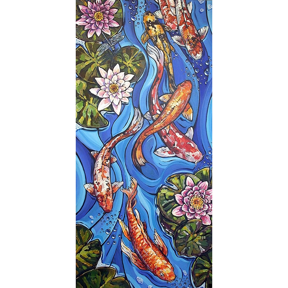 

100*50CM - Round Drill Diamond Painting - Koi and Lotus, 501 Original