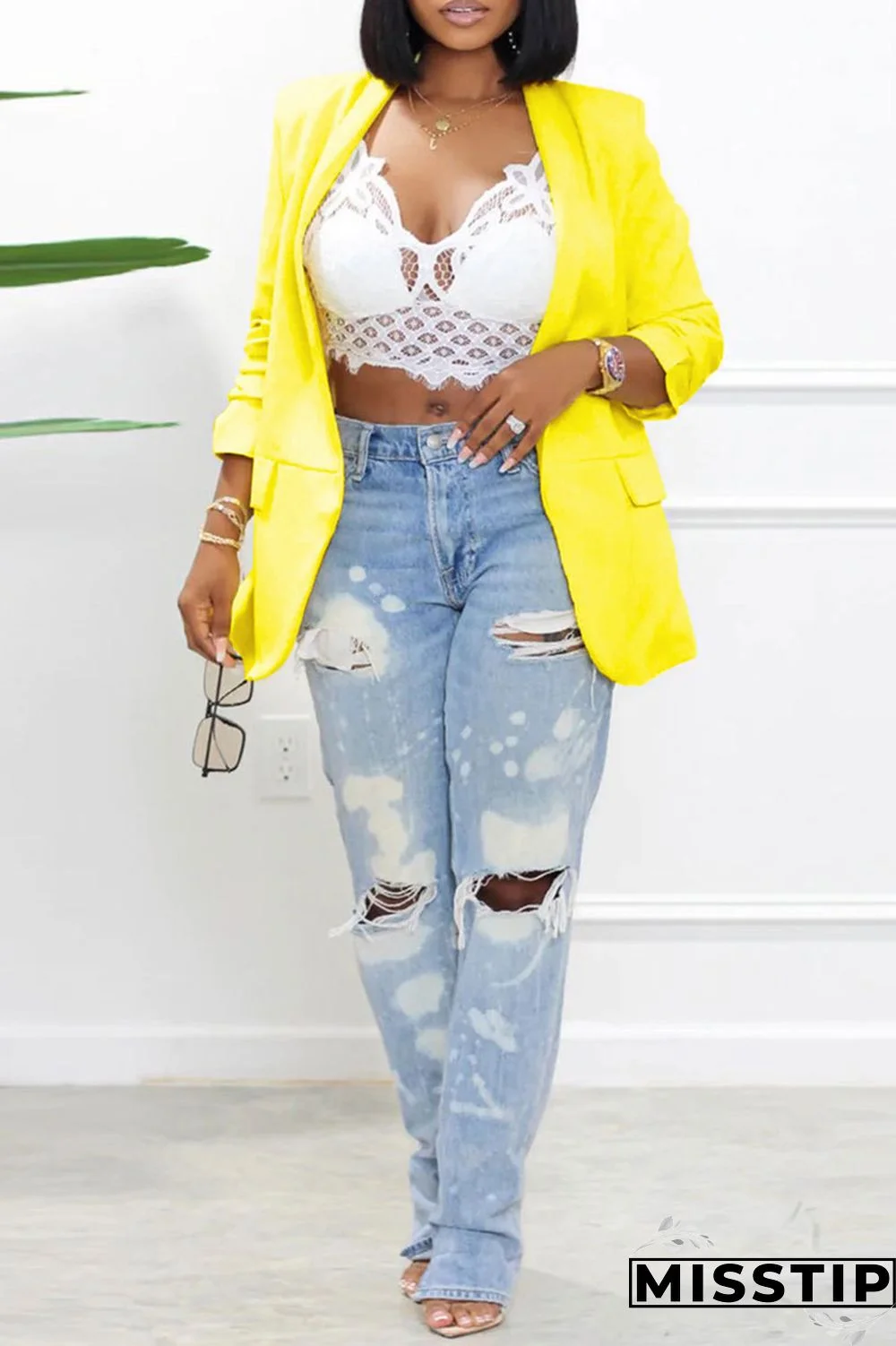 Black Fashion Casual Solid Patchwork Cardigan Turn-back Collar Outerwear