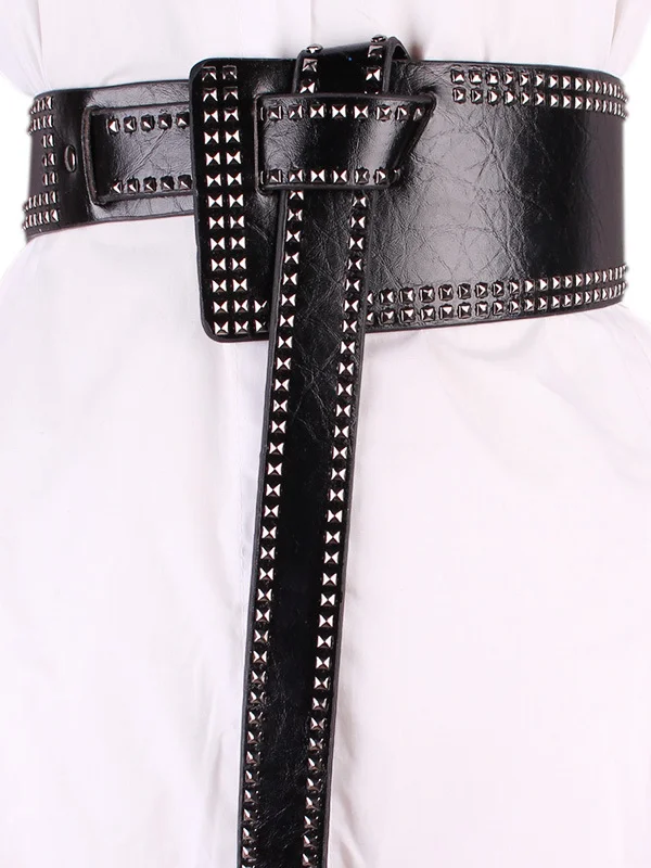 Punk Style Rivet Decorated Knot PU Waist Belt