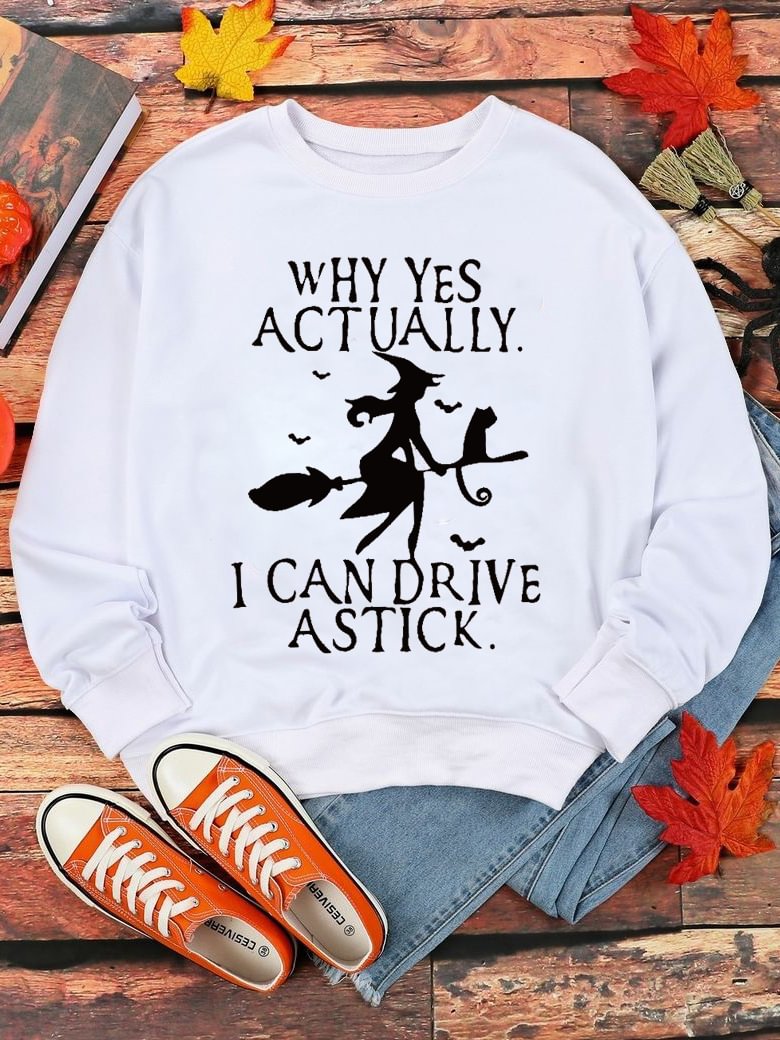 Women Witch And Letters Print Long Sleeve Sweatshirt
