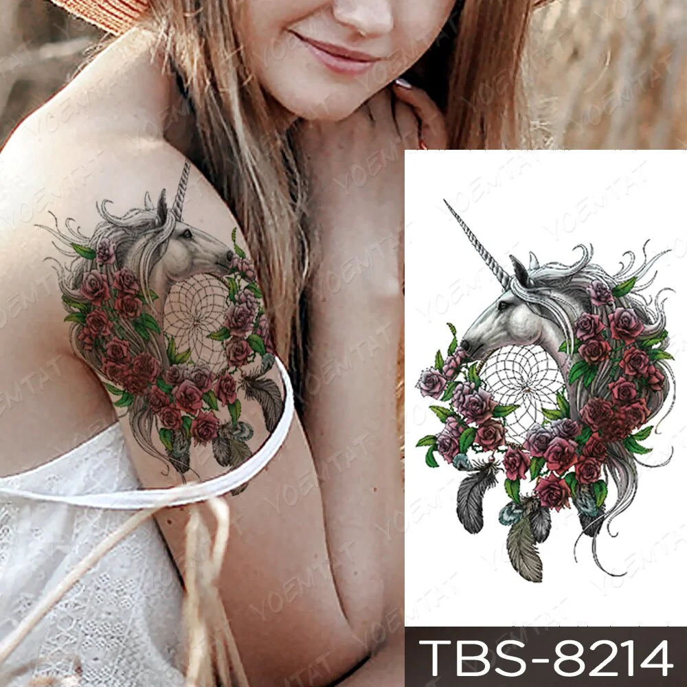 Sdrawing Temporary Tattoo Sticker Yin Yang Dragon Feather Wings Flash Tattoos Wolf Totem Body Art Arm Fake Tatoo Men