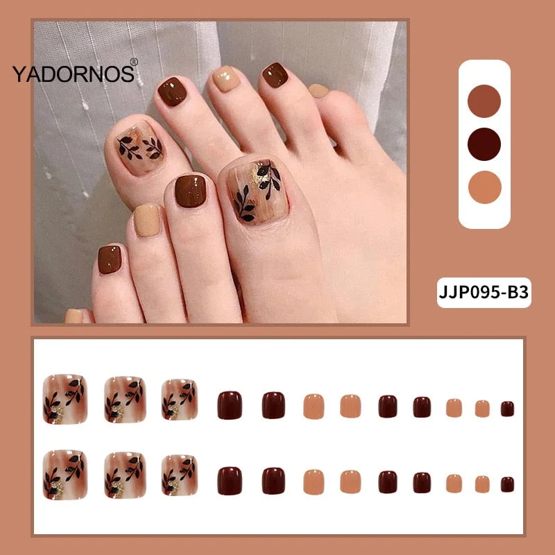 24pcs false nails for feet Patch Glue Type Removable Short Paragraph Fashion Manicure Save Time False Toenail Patch TY-Nail Inspo