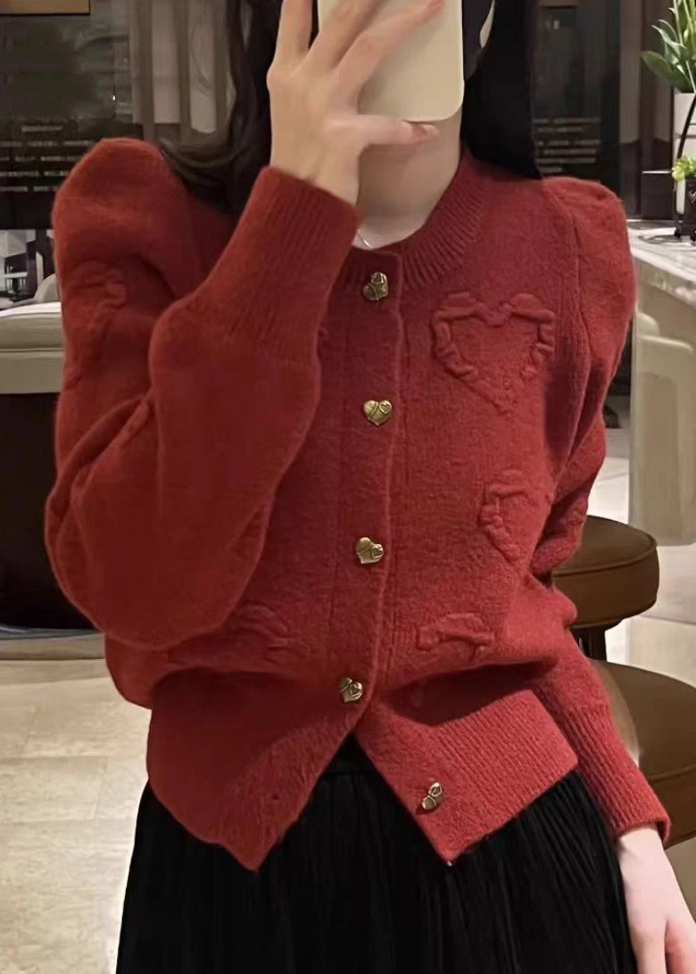 VCSHOES Red O Neck Button Knit Cardigan Fall