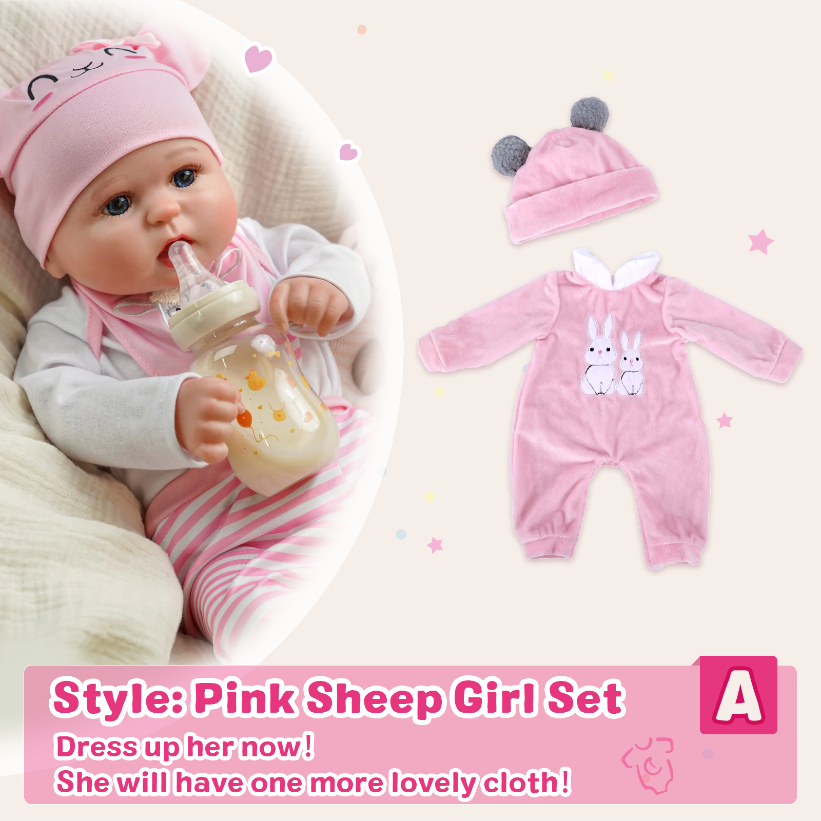 [Ships Within 24 Hours] Babeside Quiet Reborn Baby Bailyn 20'' Little Infant Girl Best Gift for Kids Pink Sheep Set-Heartbeat and Coos