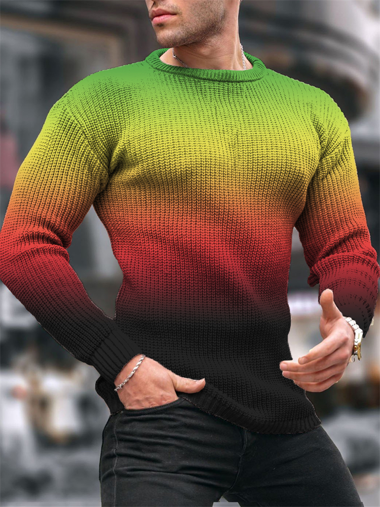 Reggae Gradient Color Casual Crew Neck Knit Sweater wearshes