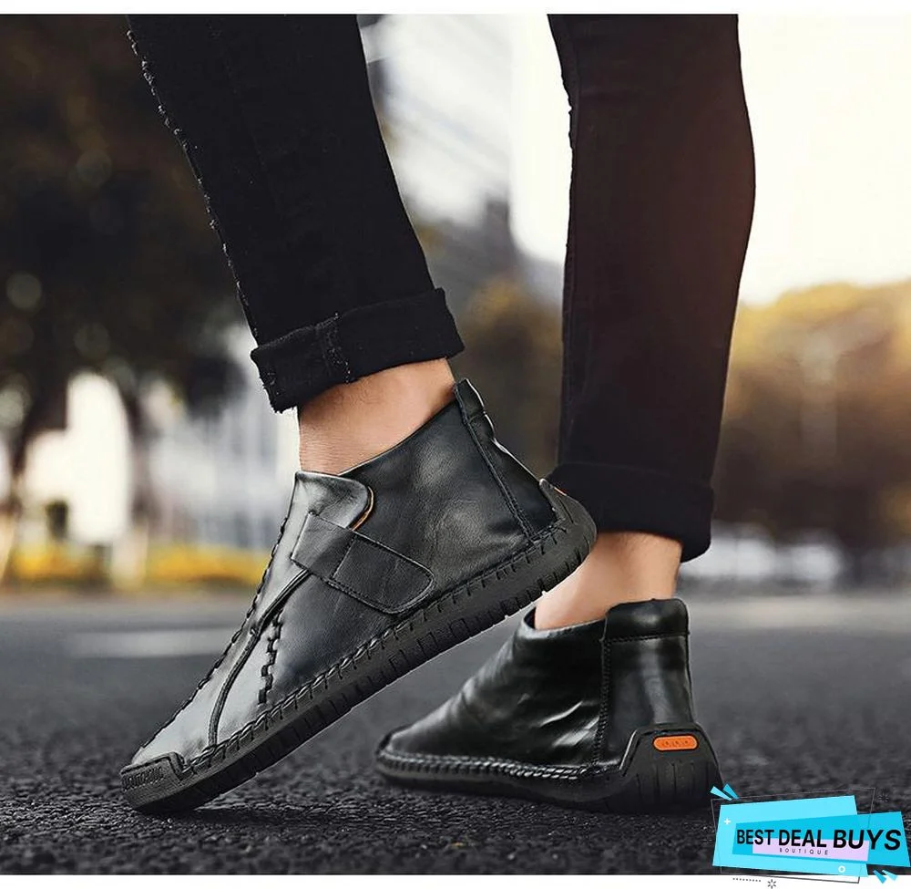 Men Snow Boots Leather Plush Man Ankle Boots Warm Fur Men's Boots Autumn Men Shoes