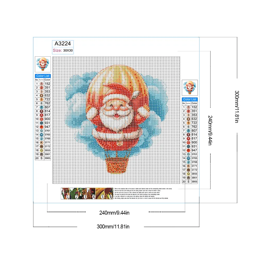 Full Round Diamond Painting 30*30cm - Hot Air Balloon Santa Claus