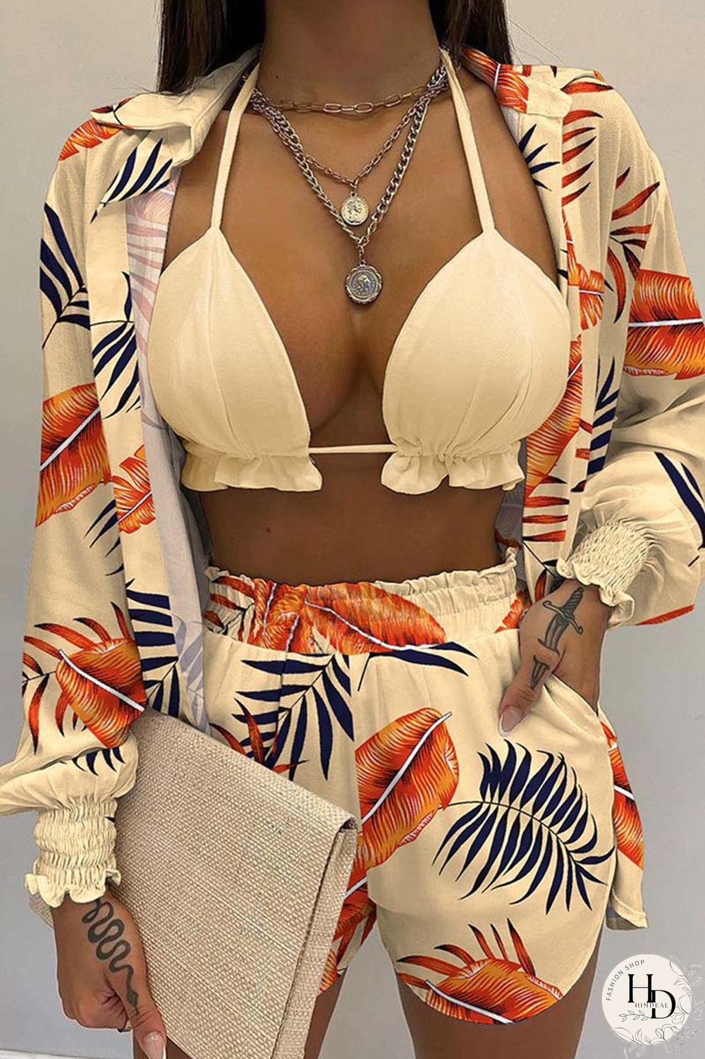 White Sexy Casual Print Solid Basic Long Sleeve Three Piece Set