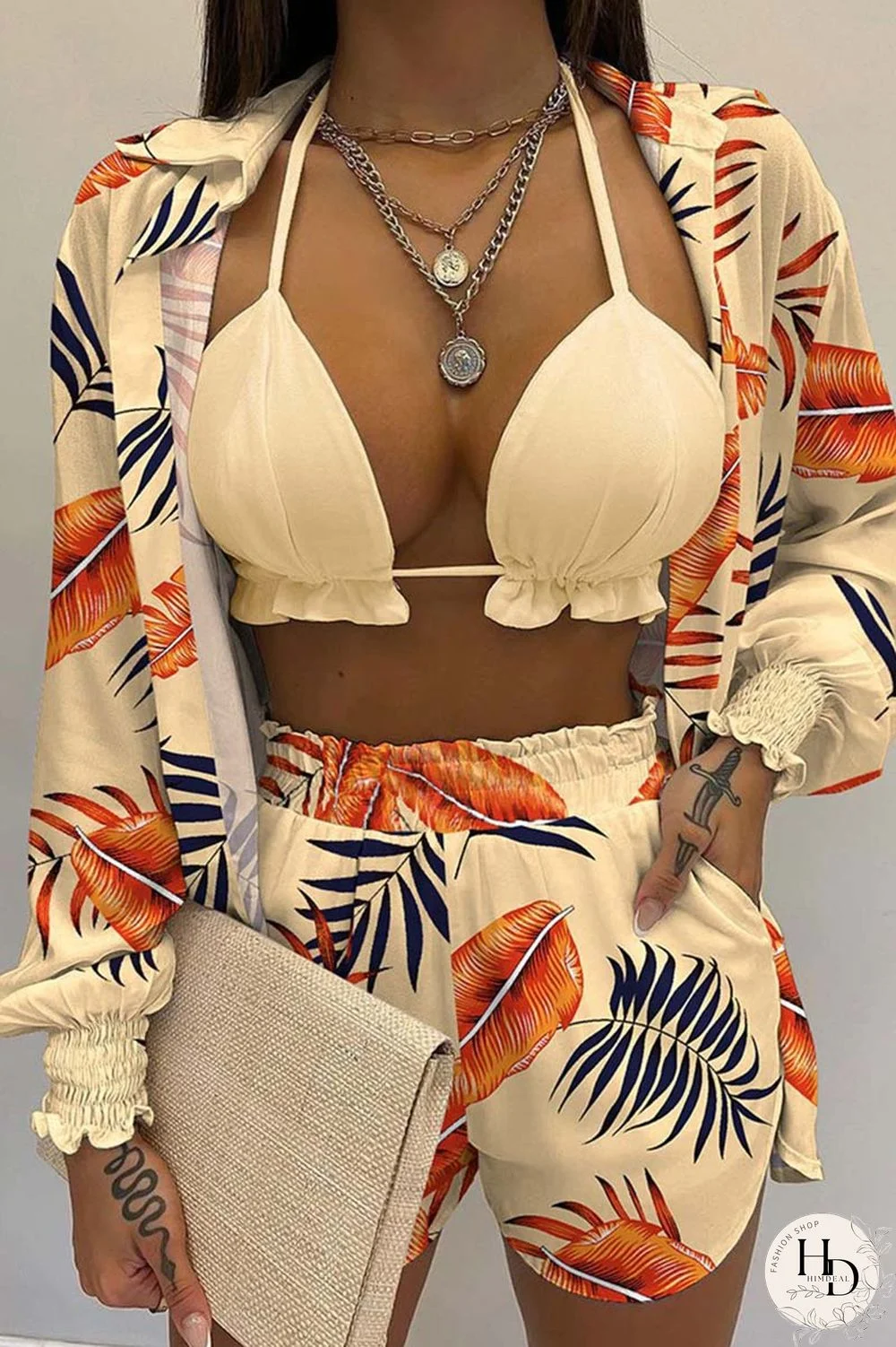 White Sexy Casual Print Solid Basic Long Sleeve Three Piece Set