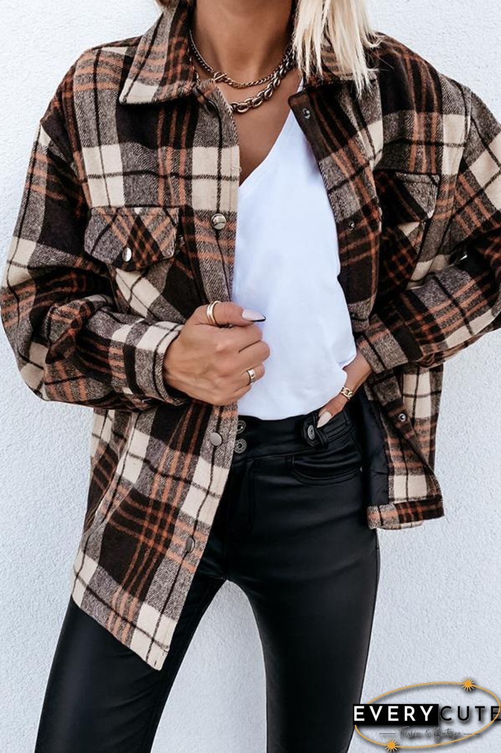 Long Sleeve Plaid Shirt Collar Jacket P13324