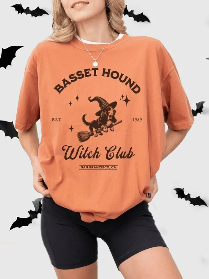 Women's Basset Hound With Club Halloween Printed T -Shirt 