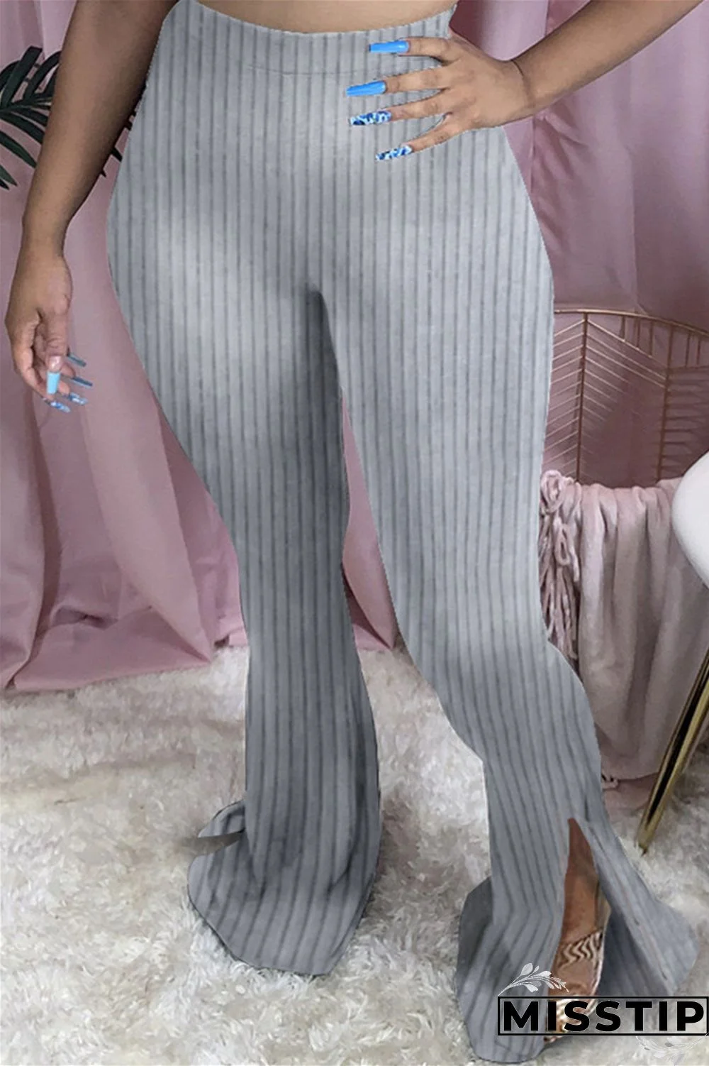 Pink Fashion Casual Boot Cut Solid Trousers