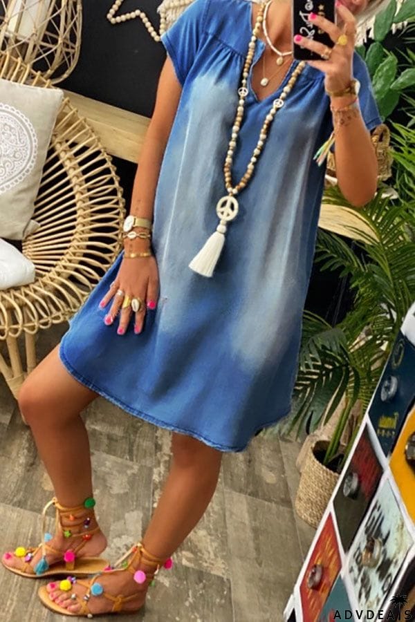 Loose Casual Short Sleeve Denim Mini Dress