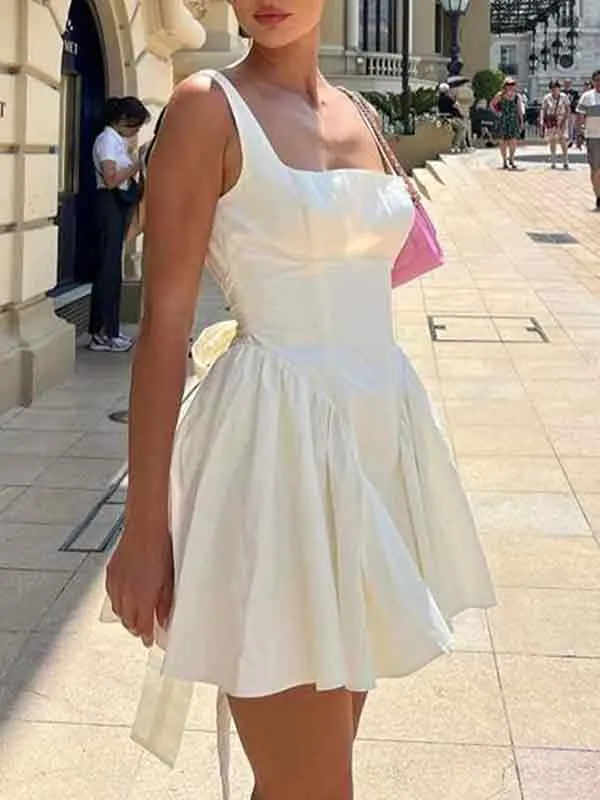 Brownm backless mini dress with lacing and back tie