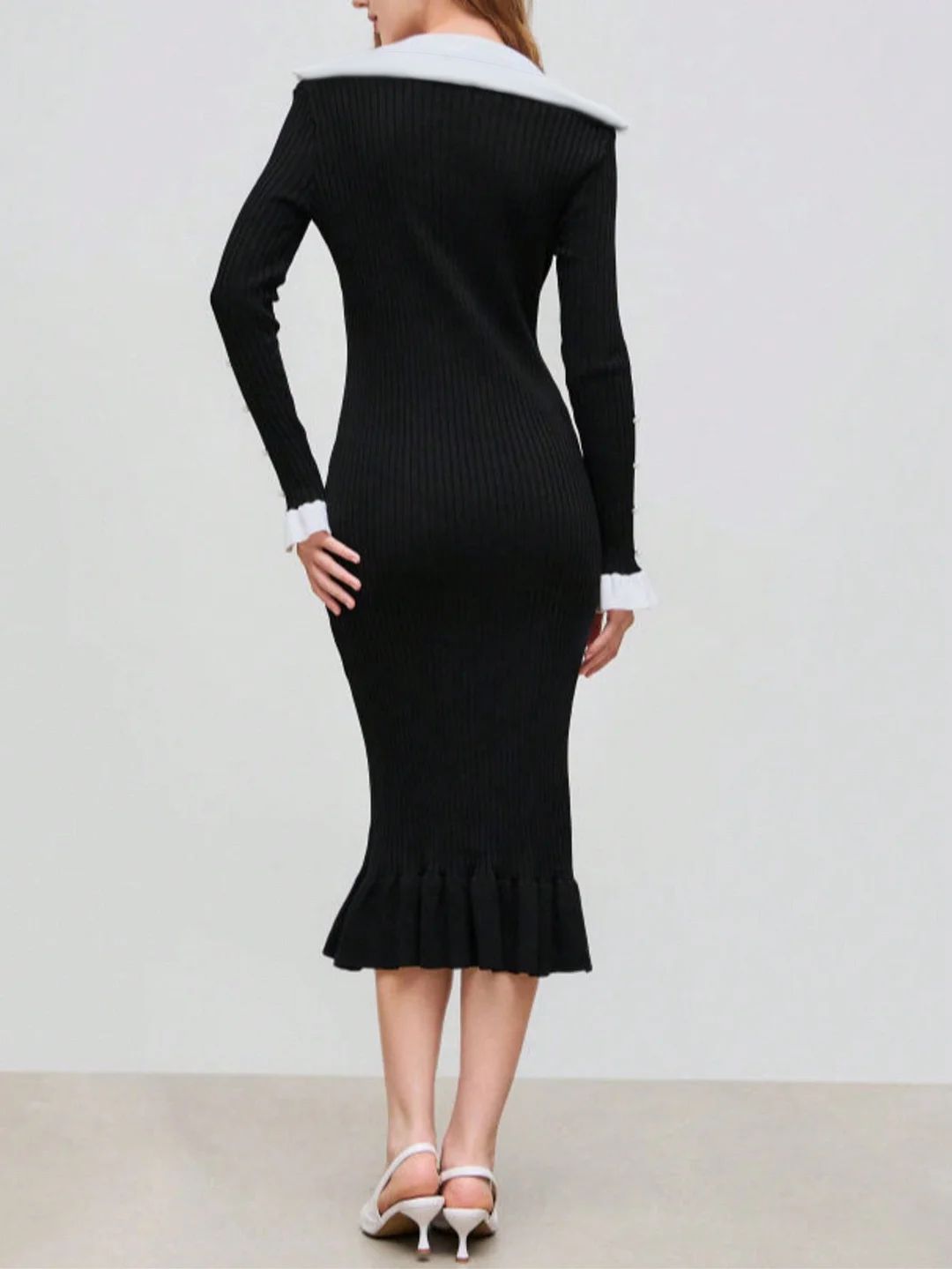 Nigikala Nigikala Retro-Collending Lotus Leaf-Side Elegant Knitted Dress Slimy Temperamental Dress