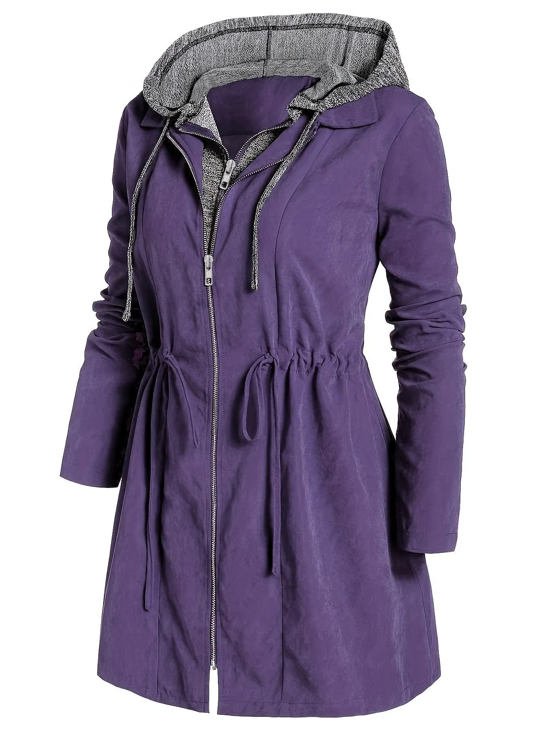 Ruched Hooded Coat Plus Size
