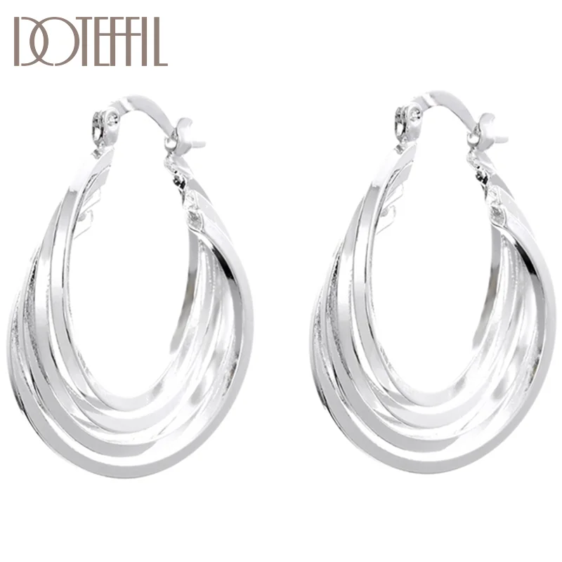 DOTEFFIL 925 Sterling Silver Four Coils Circle Hoop Earring For Woman Jewelry