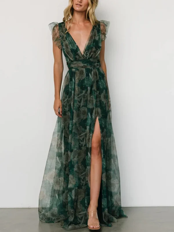 V-neck Sleeveless Print Maxi Dress
