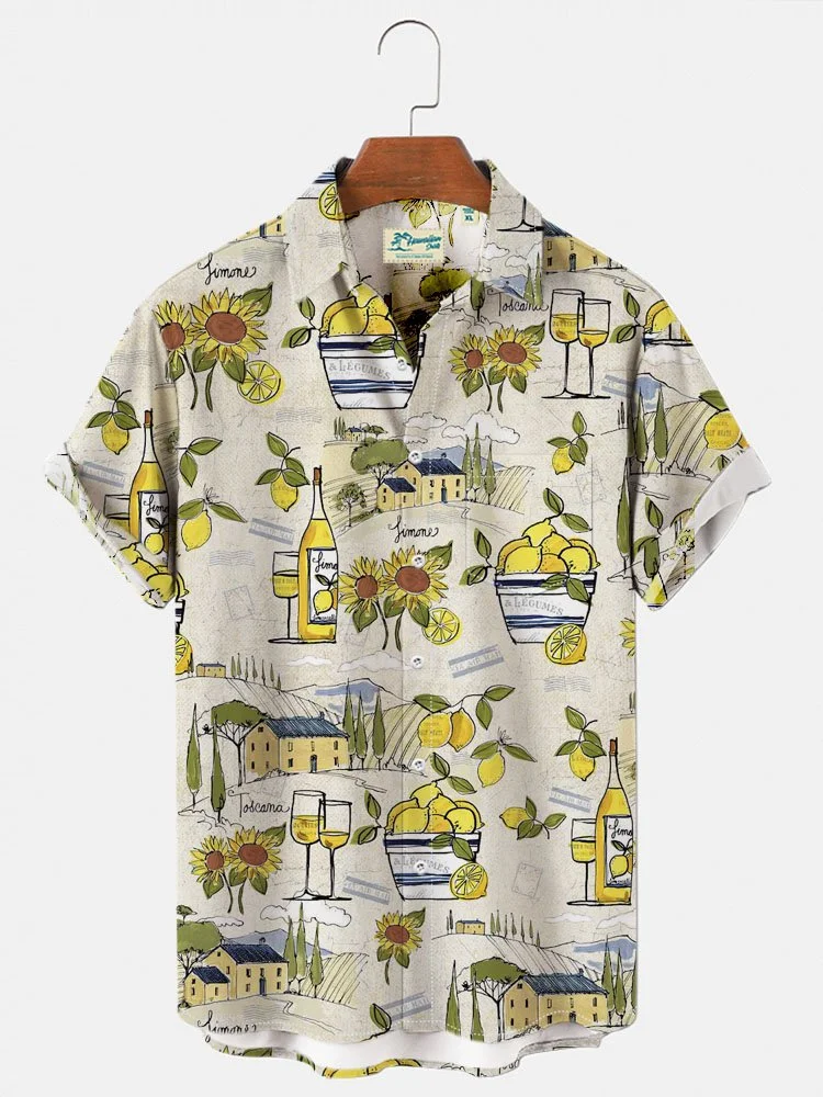 Men's Holiday Limoncello And Sunflower Print Short Sleeve Hawaiian Shirt