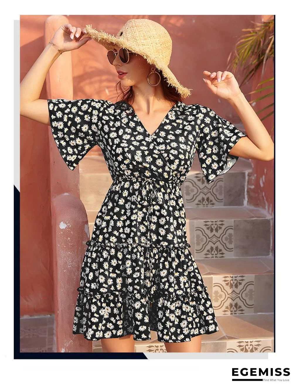 Women's Chiffon V-neck Lace Up Dress Casual | EGEMISS