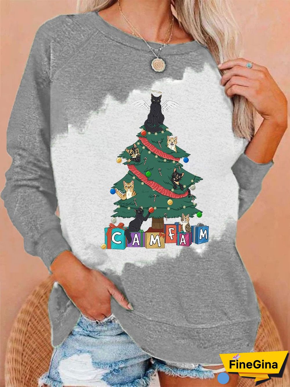 Women's Camfam Christmas Printed Round Neck Long Sleeve Sweatshirt