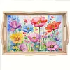 (US Local)Wooden Flower 5D DIY Diamond Painting Serving Tray with Handle for Desk Decor
