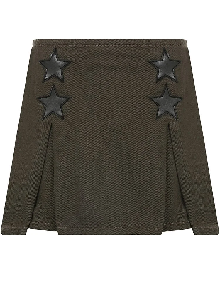 Rapcopter y2k Star Pleated Skirts Vintage High Waisted Zipper Cute Grunge Mini Skirts Women Prepply Academic Jeans Skirts Korean