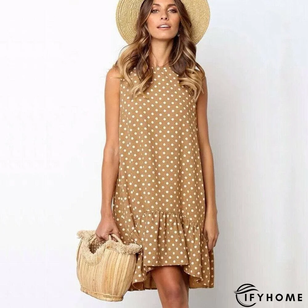 Polka Dot Boho Mini Dress Ladies Summer Beach Holiday Casual Loose Sundress | IFYHOME
