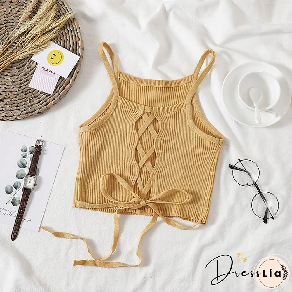 Heliar Women Bandage Strappy Crop Tops Knitted Night Club Camis Knitted Solid Backless Sexy Y2K Tops For Women Summer