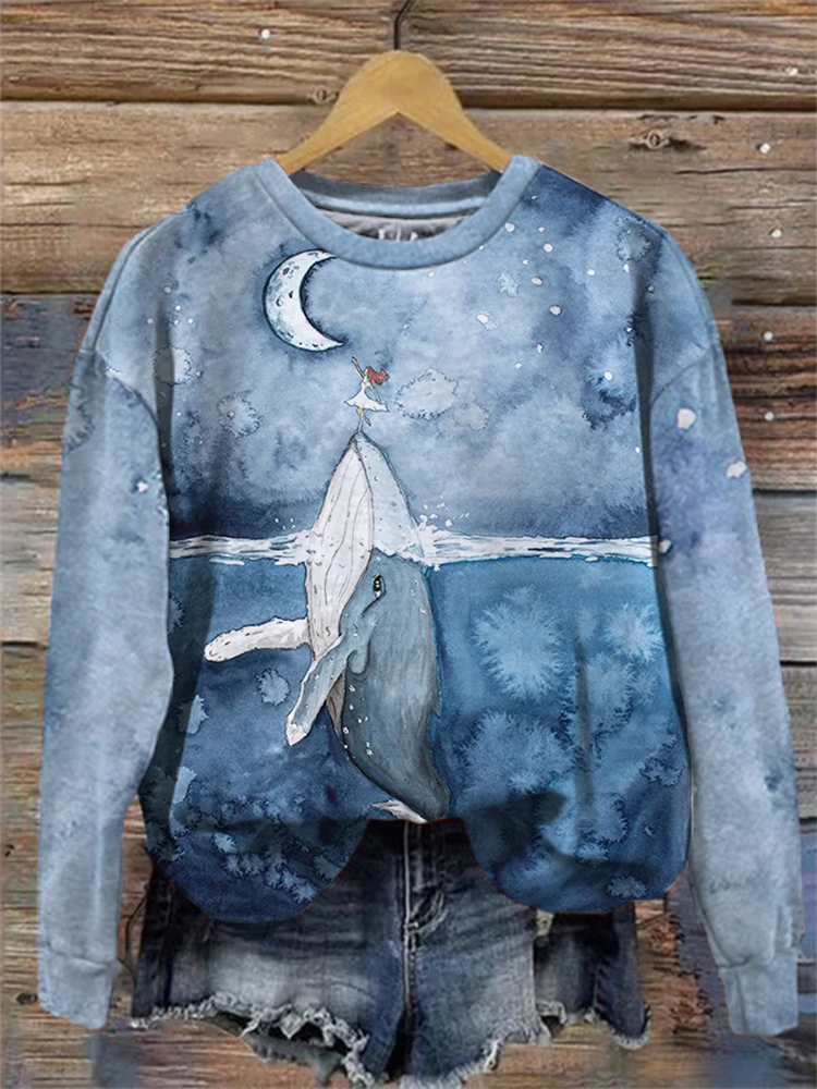 Comstylish Women's Humpback Whale Print Sweatshirt