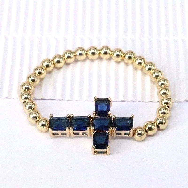 Elegant Minimalist Cross Copper Plating Inlay Zircon Gold Plated Bracelets