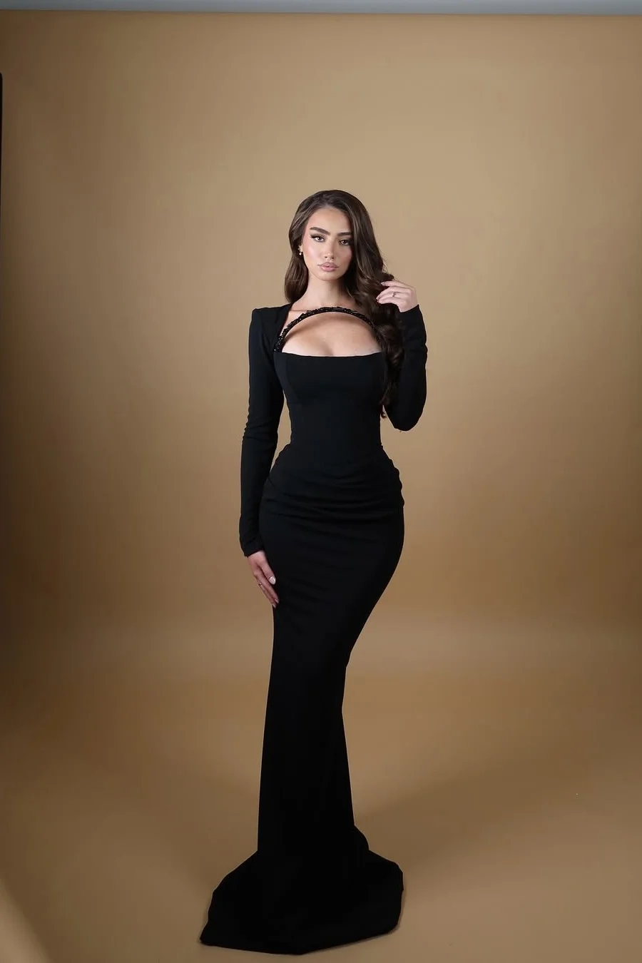 Daisda Chic Black Long Sleeveless Square Mermaid Prom Dress