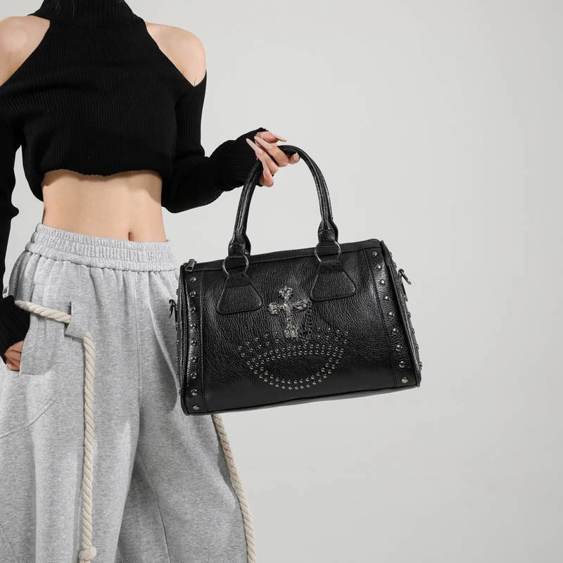 Women’s Pu Leather Cross Vintage Style Square Zipper Handbag Crossbody Bag