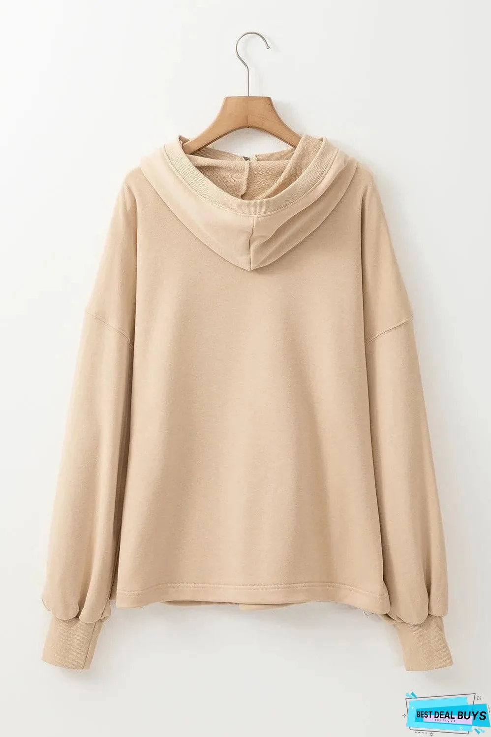 Parchment Solid Kangaroo Pocket Half Zipper Oversized Hoodie