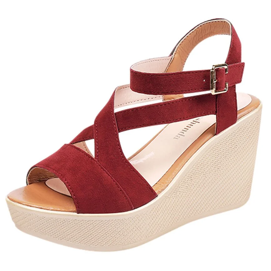 2021 Women Ladies Women Fish Mouth Non-slip Platform Slope High Heels Sandals Buckle Strap Sandals Outdoor Style for Women