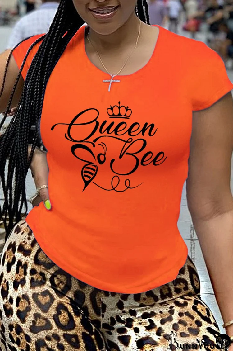 Orange Fashion Street Print Patchwork O Neck T-Shirts