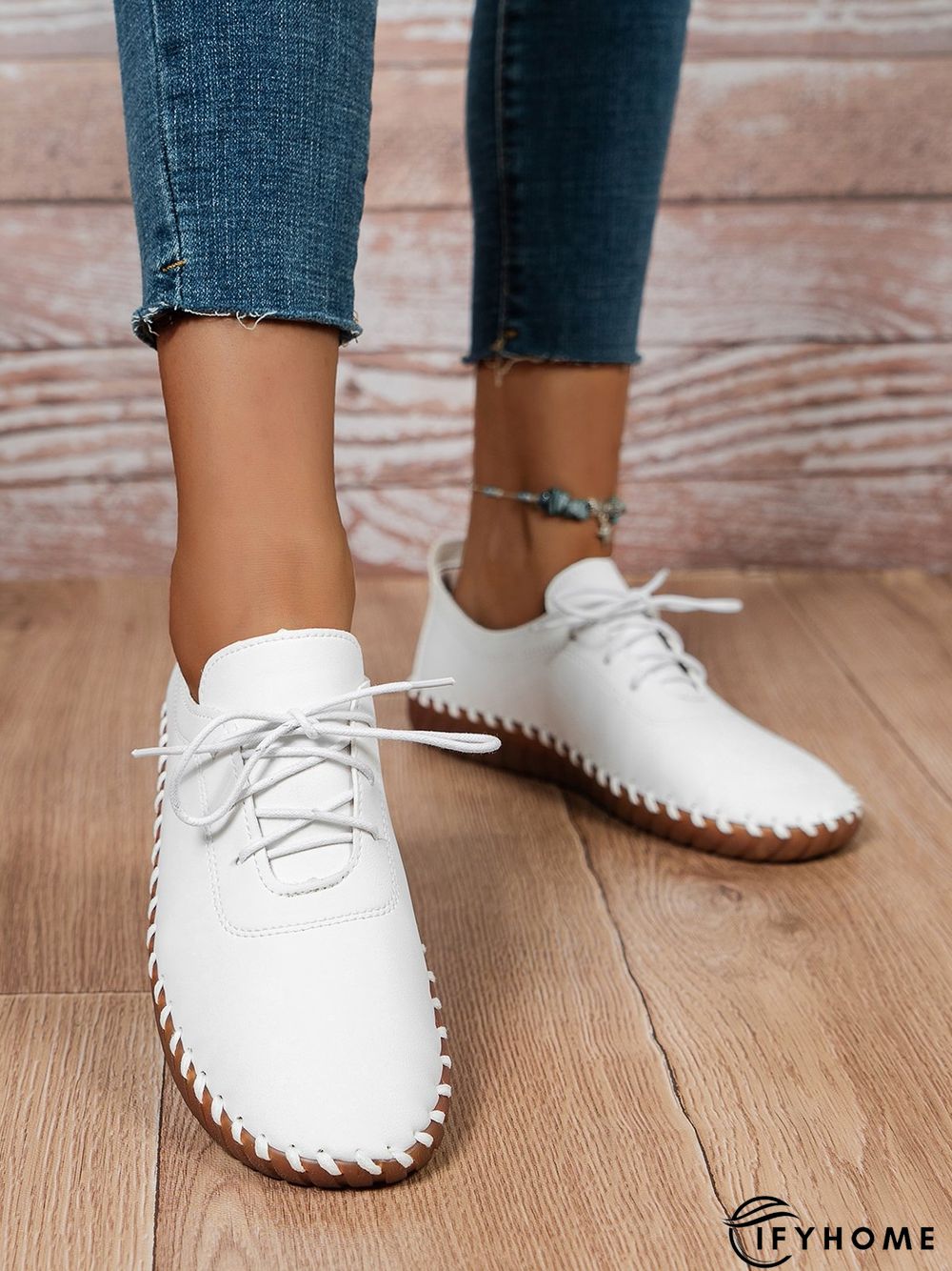 Casual Plain Lace-Up Flat Shoes | IFYHOME