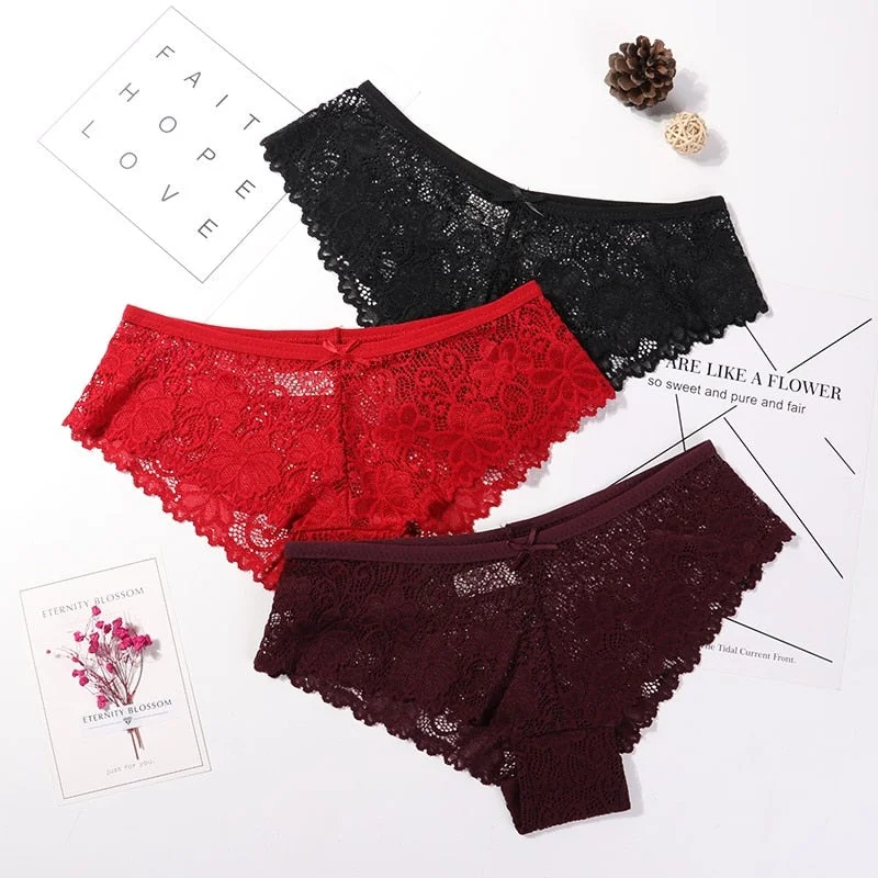 3 Pcs Panties For Woman Underwear Sexy Lace Breathable Female Panty Transparent Briefs Sexy Underwear Women High Quality 2020