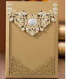 50pcs Red Gold Laser Cut Crown Flora Wedding Invitations Card Greeting Cards Customize Envelopes Wedding Event Party Decoration