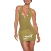 Plus Size Women Beach Party Vocation Halter Dress PVC Leather Deep V-neck Sleeveless Stretch Mini Dress Sexy Wrap Hips  Attire