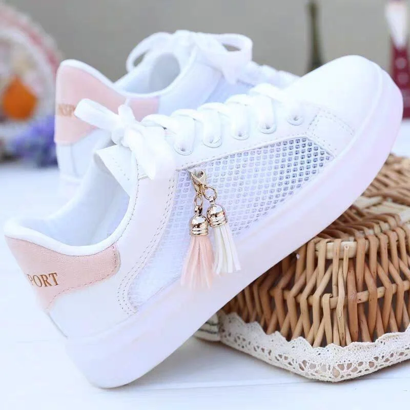 Mesh White Shoes Ladies Fashion Breathable Shoes Students Korean Casual Shoes Sports Shoes Flat Shoes Womens Shoes Zapatos Mujer