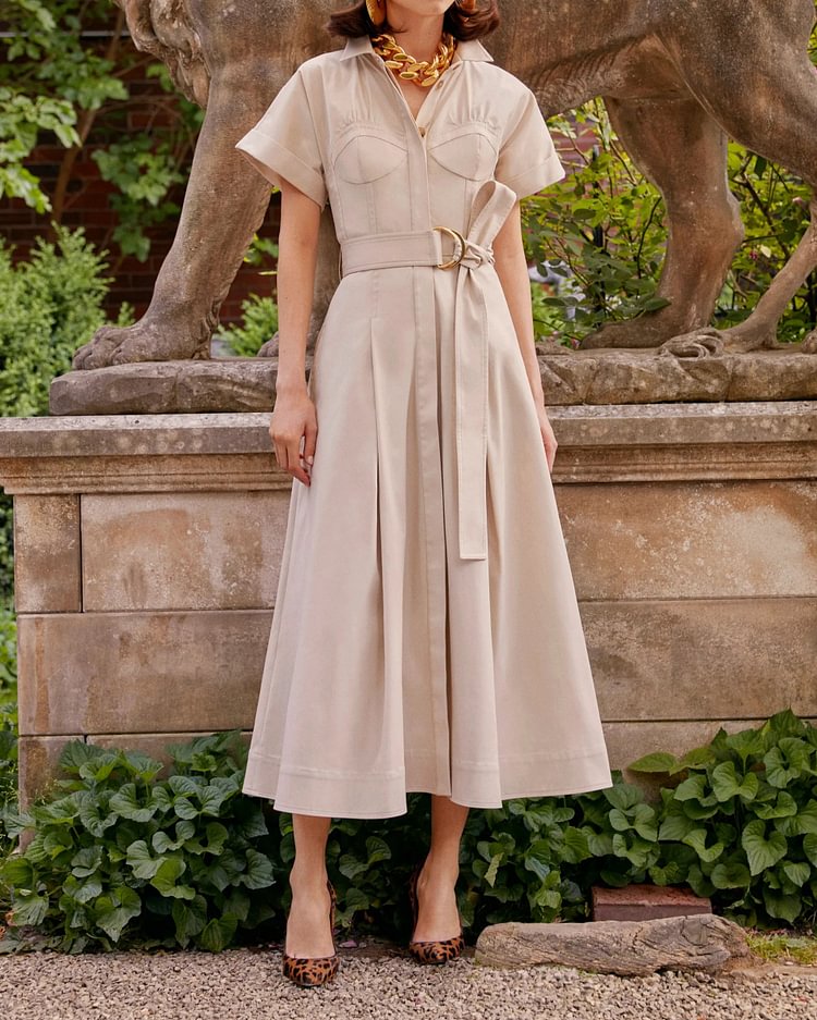 Women's Solid Color Shirt Dress