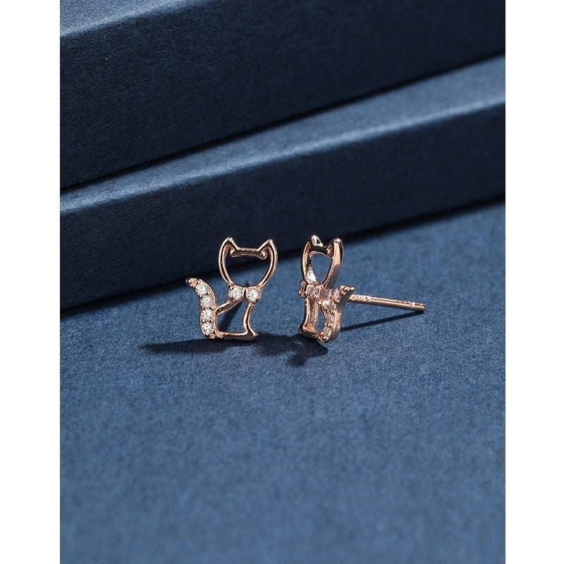 1 Pair 925 Sterling Silver Zircon 925 Sterling Silver Earrings Cat Ear Studs
