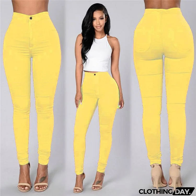 Women Basic Work Plus Size Solid Color High Waist Bodycon Skinny Jeans